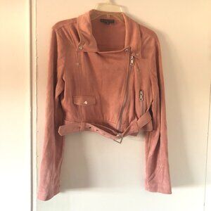 Highline Collective Faux Suede Moto Crop Jacket Taupe Medium
